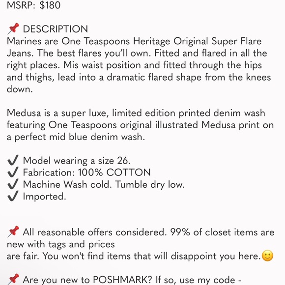 ONE TEASPOON - Marines Mid Waist Flared Denim Jeans - NEW - Picture 9 of 9